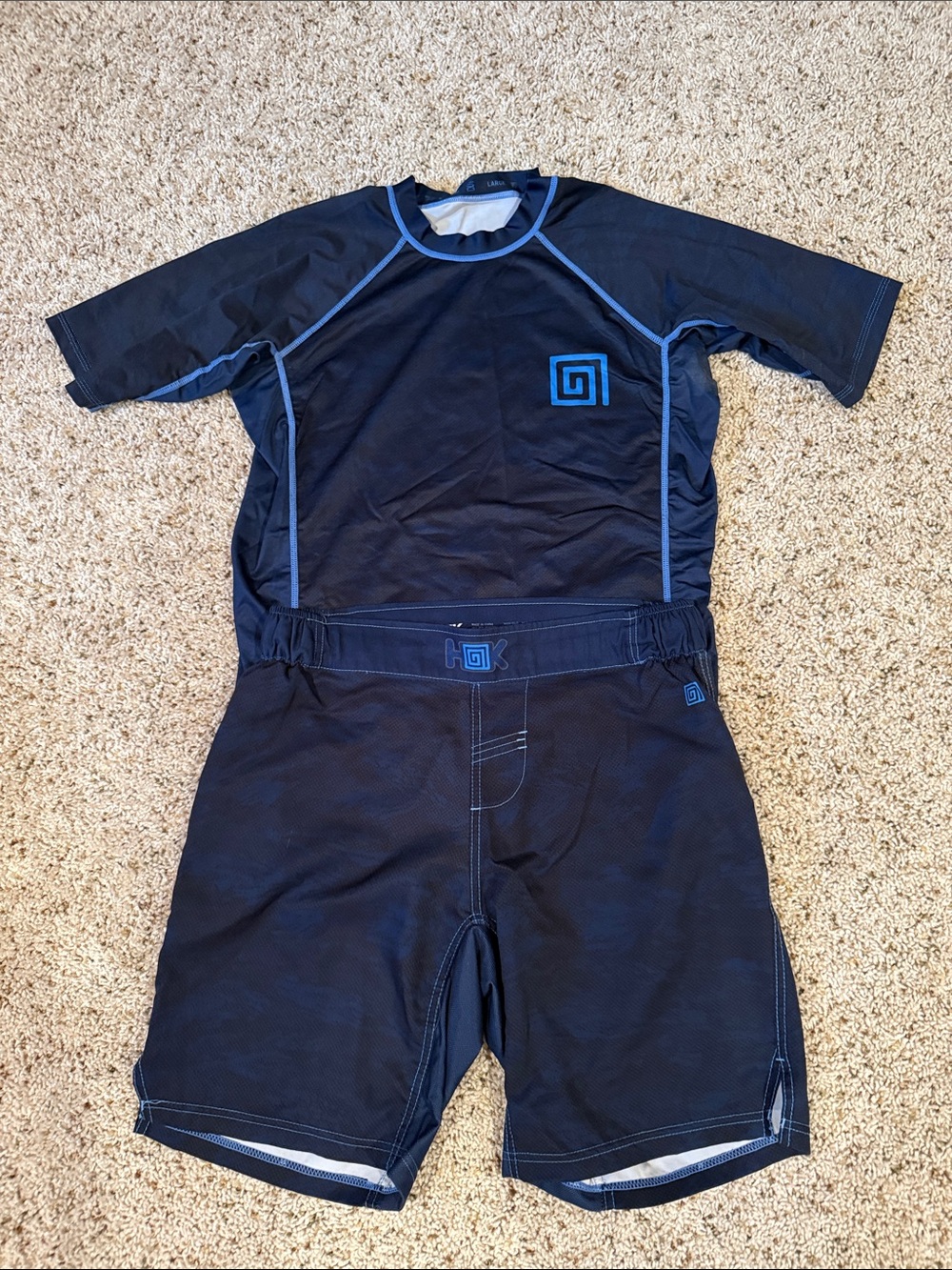 Men's Navy Blue Juijitsu Rash Guard and Fight Shorts Set